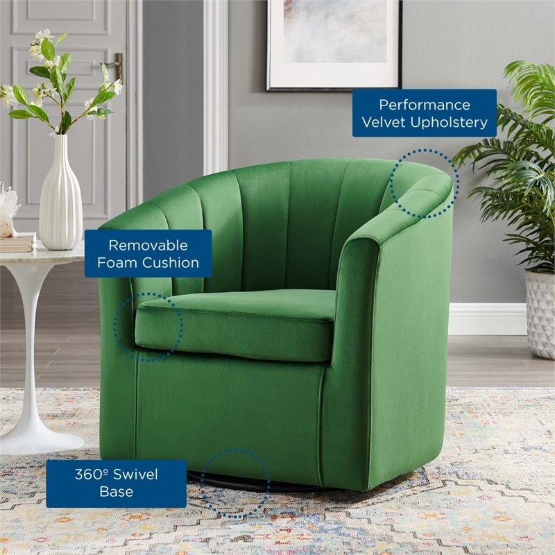 Modway Prospect Modern Performance Velvet Swivel Armchair in Emerald Green