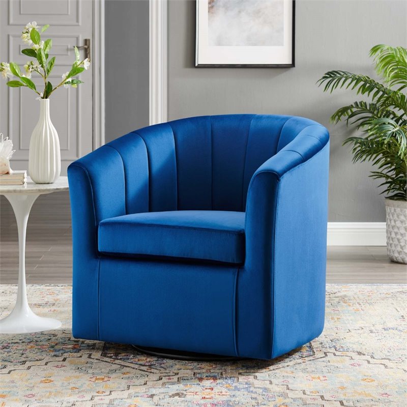 Modway Prospect Modern Performance Velvet Swivel Armchair in Navy