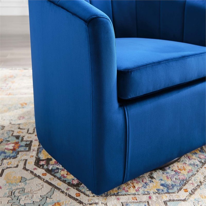 Modway Prospect Modern Performance Velvet Swivel Armchair in Navy