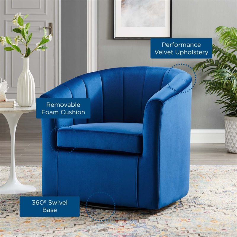 Modway Prospect Modern Performance Velvet Swivel Armchair in Navy