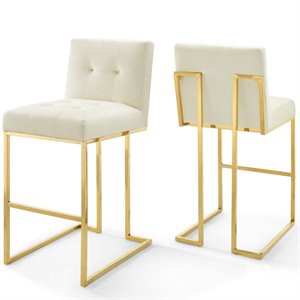 Modway Privy 27.5&quot Modern Velvet Bar Stools in Ivory/Gold (Set of 2)