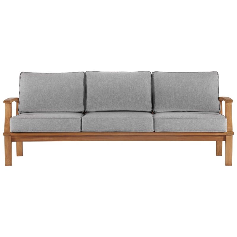 Modway Marina Teak Wood & Fabric Patio Sofa in Natural and Gray
