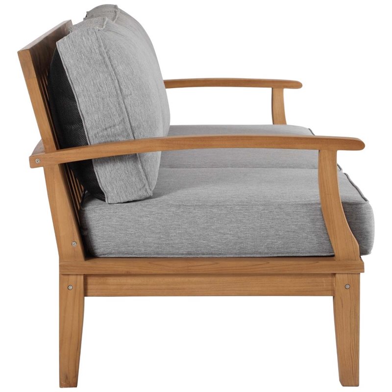 Modway Marina Teak Wood & Fabric Patio Sofa in Natural and Gray