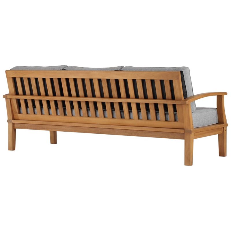 Modway Marina Teak Wood & Fabric Patio Sofa in Natural and Gray
