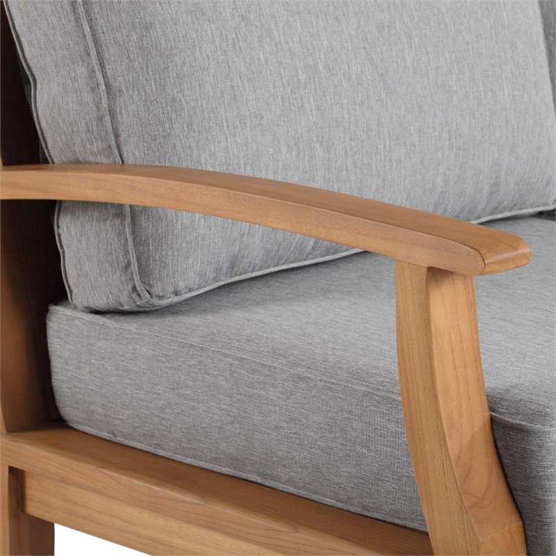 Modway Marina Teak Wood & Fabric Patio Sofa in Natural and Gray