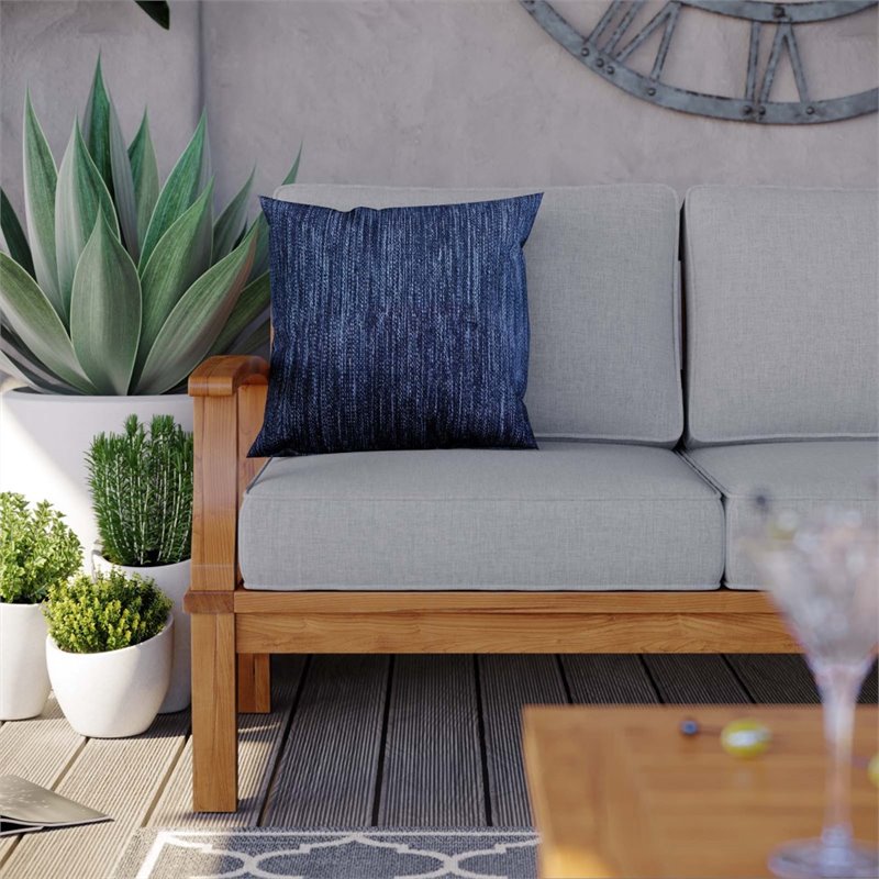 Modway Marina Teak Wood & Fabric Patio Sofa in Natural and Gray