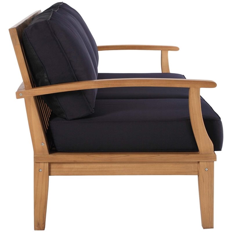 Modway Marina Teak Wood & Fabric Patio Sofa in Natural and Navy