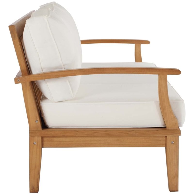 Modway Marina Teak Wood & Fabric Patio Sofa in Natural and White