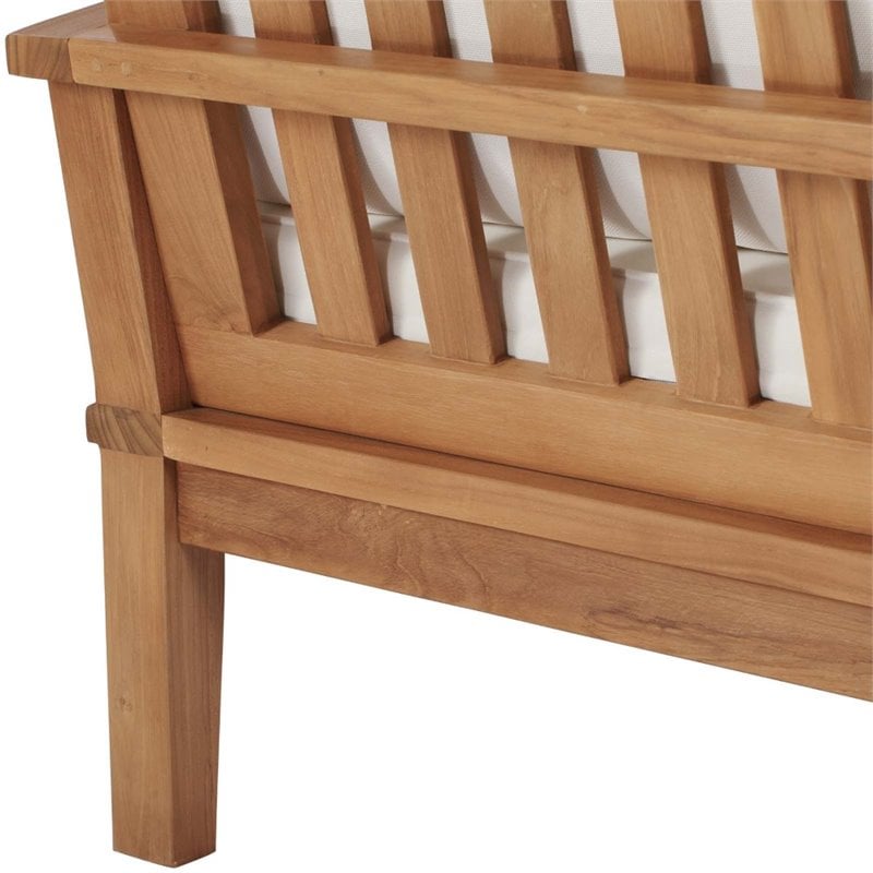 Modway Marina Teak Wood & Fabric Patio Sofa in Natural and White