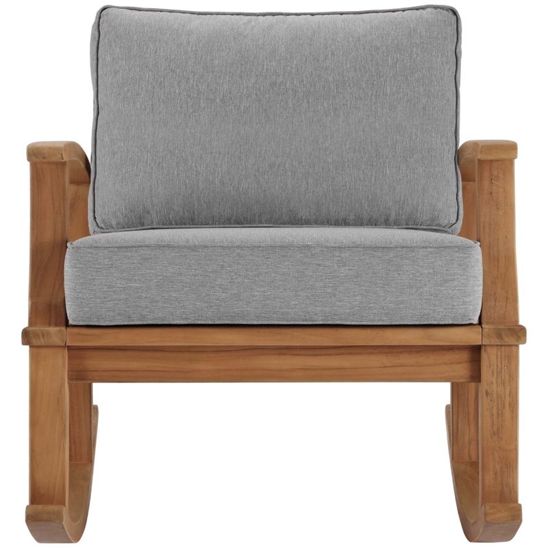 Modway Marina Solid Teak Wood Patio Rocking Chair in Natural and Gray