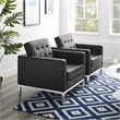 Modway Loft Modern Faux Leather Armchair in Black/Silver (Set of 2)