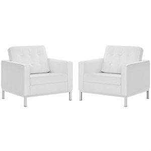 Modway Loft Modern Faux Leather Armchair in Silver/White (Set of 2)