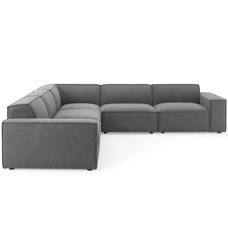Modway Restore 5-Piece Modern Fabric Upholstered Sectional Sofa in Charcoal