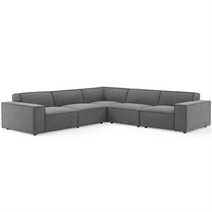 Modway Restore 5-Piece Modern Fabric Upholstered Sectional Sofa in Charcoal