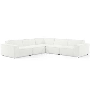 Modway Restore 5-Piece Modern Fabric Upholstered Sectional Sofa in White