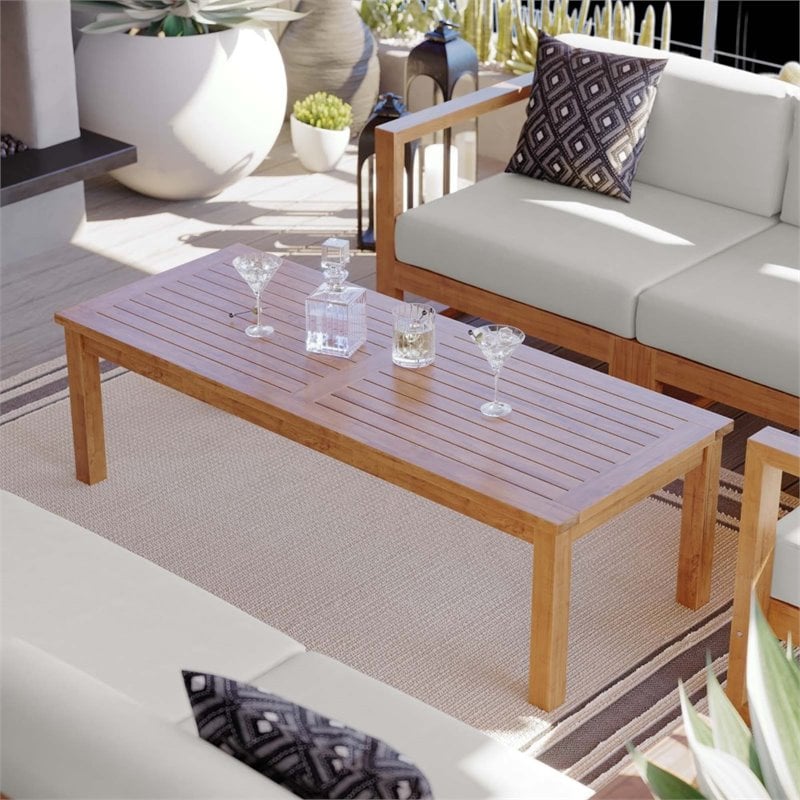 Modway Upland Modern Solid Wood Outdoor Coffee Table in Natural