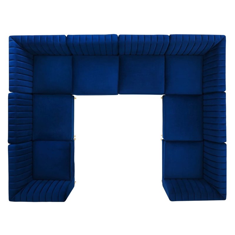 Modway Triumph 8-Piece Channel Performance Velvet Tufted Sectional Sofa in Navy
