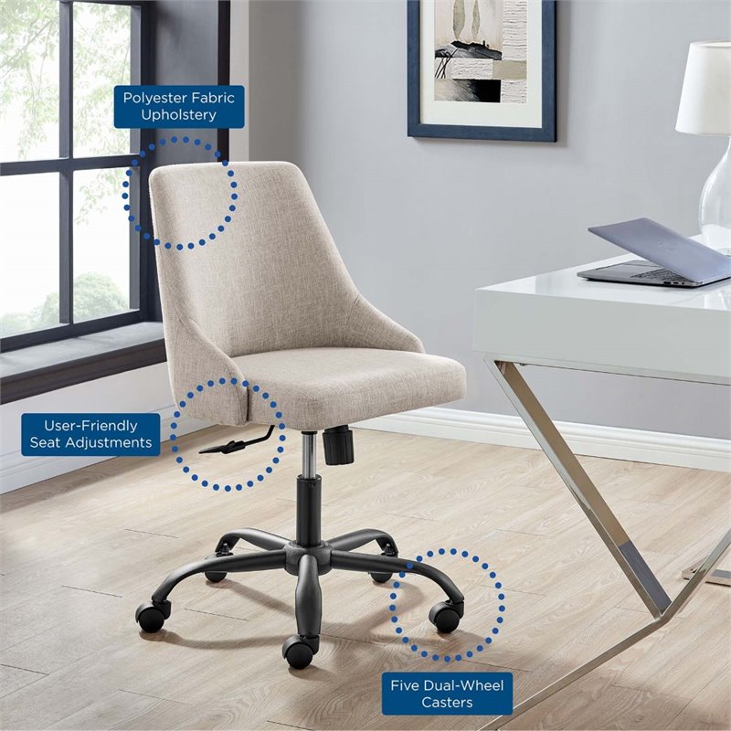 Modway Designate Fabric Upholstered Office Swivel Chair in Black and Beige