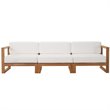 Modway Upland 3-Piece Solid Teak Wood Patio Sectional Sofa in Natural and White