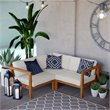 Modway Bayport 3-Piece Fabric & Teak Wood Patio Sectional in Natural and White