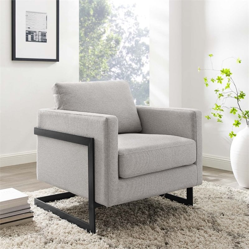 Modway Posse Upholstered Fabric Upholstered Accent Chair in Black and Camel
