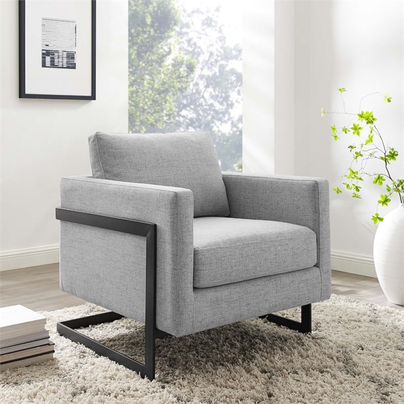 Modway Posse Upholstered Fabric Upholstered Accent Chair in Black and Light Gray