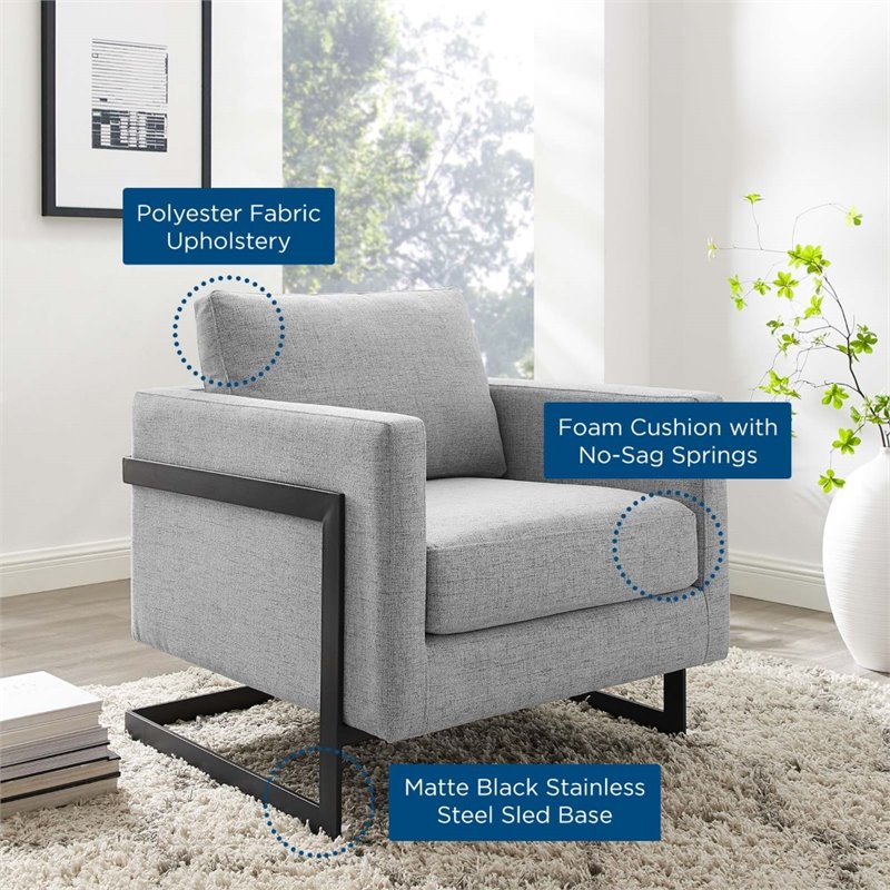 Modway Posse Upholstered Fabric Upholstered Accent Chair in Black and Light Gray