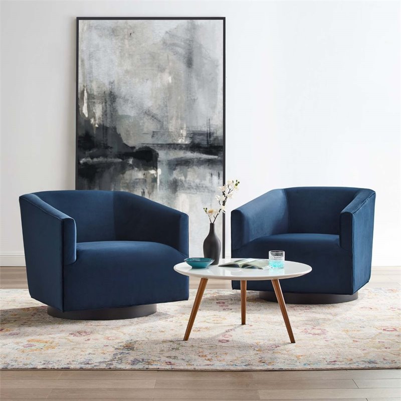 Modway Twist Performance Velvet Tufted Swivel Arm in Midnight Blue (Set of 2)