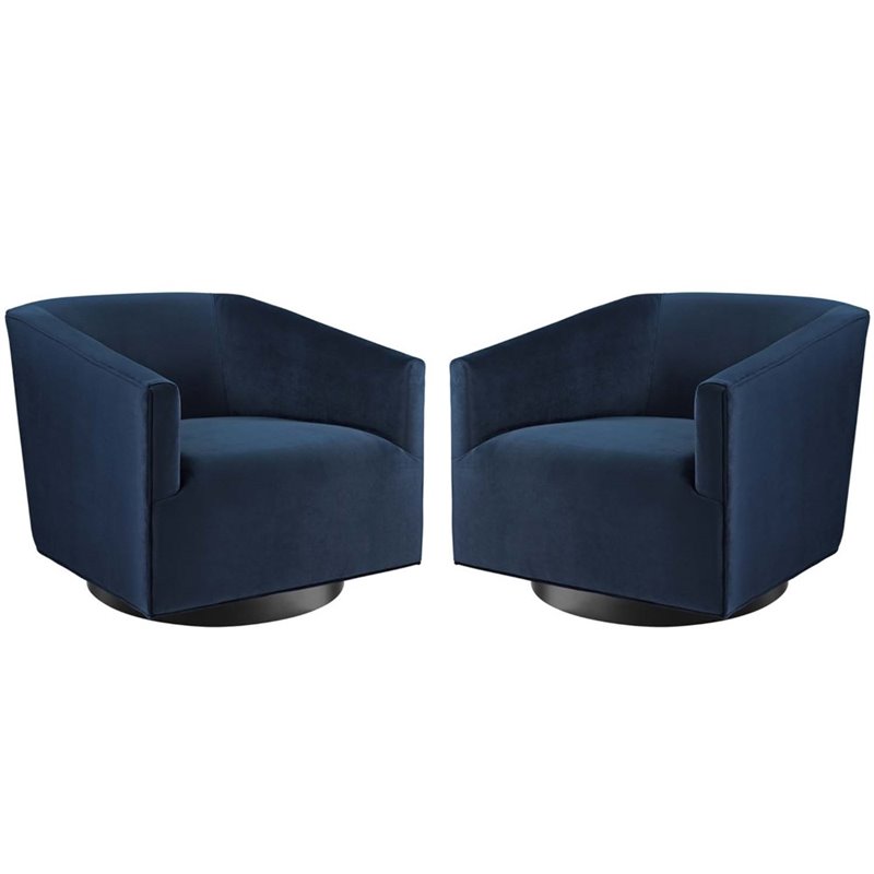 Modway Twist Performance Velvet Tufted Swivel Arm in Midnight Blue (Set of 2)