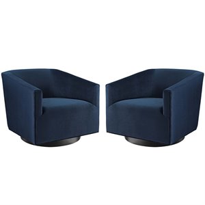 Modway Twist Performance Velvet Tufted Swivel Arm in Midnight Blue (Set of 2)