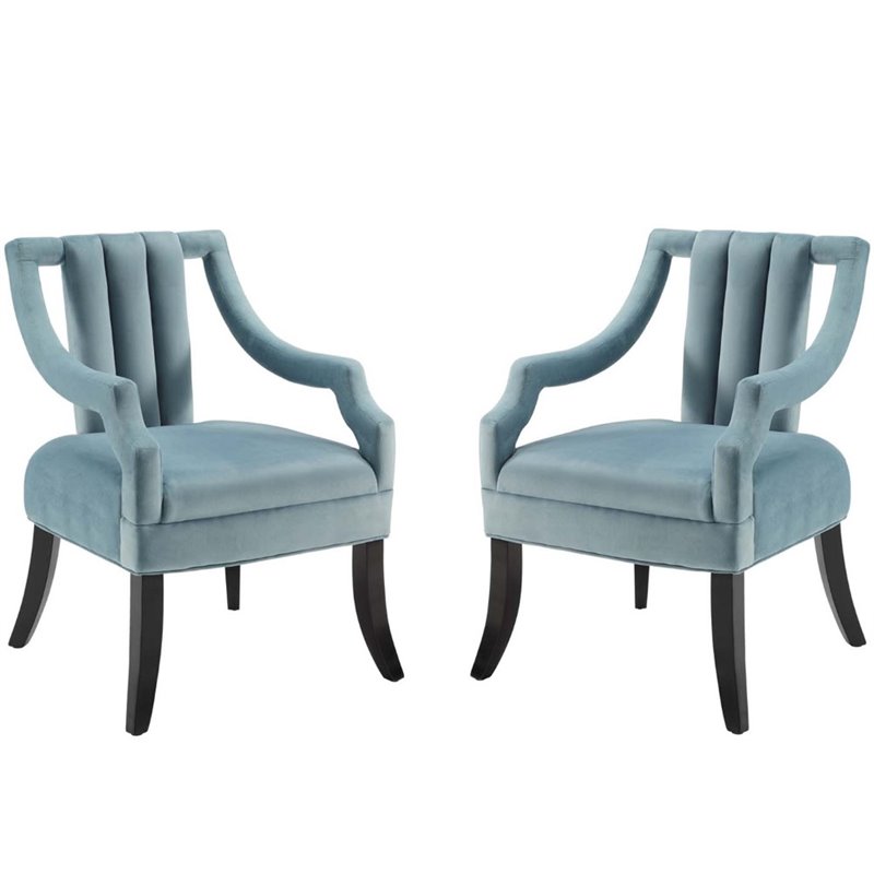 Modway Harken Performance Velvet Accent Arm Chair in Light Blue (Set of 2)