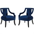 Modway Harken Performance Velvet Upholstered Accent Arm Chair in Navy (Set of 2)