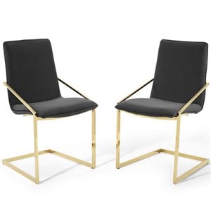 Modway Pitch 20.5&quot Velvet Dining Arm Chair in Gold and Black (Set of 2)