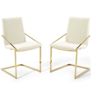 Modway Pitch 20.5&quot Velvet Dining Arm Chair in Gold and Ivory (Set of 2)