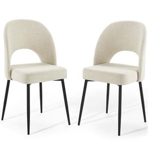 Modway Rouse 19&quot Fabric Dining Side Chair in Black and Beige (Set of 2)