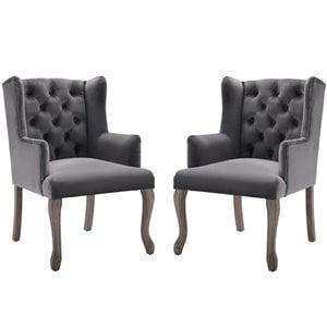 Modway Realm Performance Velvet Tufted Arm Chair in Gray (Set of 2)