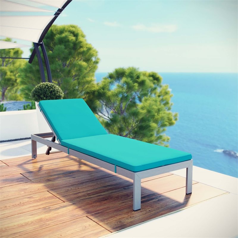 Modway Shore Aluminum Wood Outdoor Patio Chaise Lounge in Silver/Turquoise