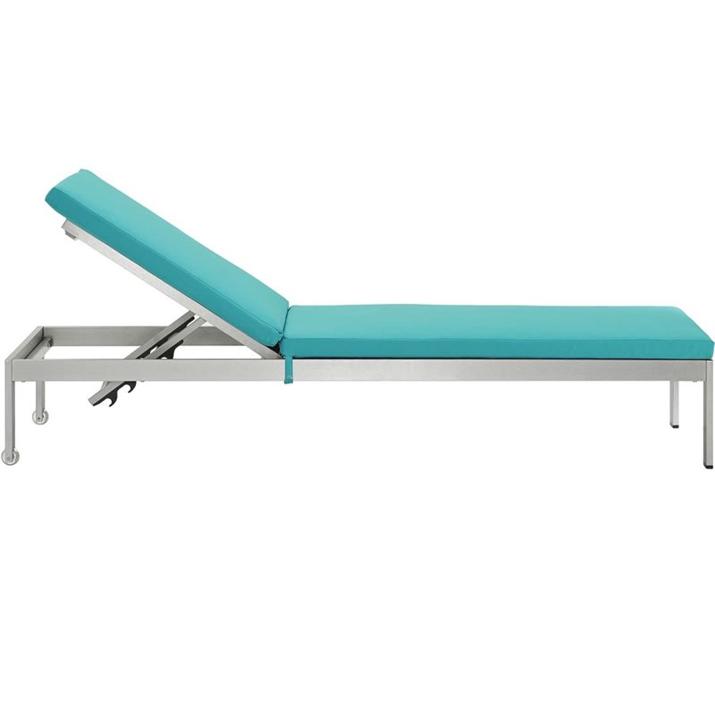 Modway Shore Aluminum Wood Outdoor Patio Chaise Lounge in Silver/Turquoise