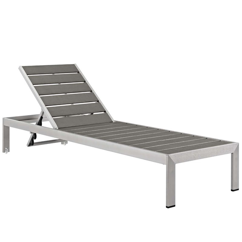 Modway Shore Aluminum Wood Outdoor Patio Chaise Lounge in Silver/Turquoise
