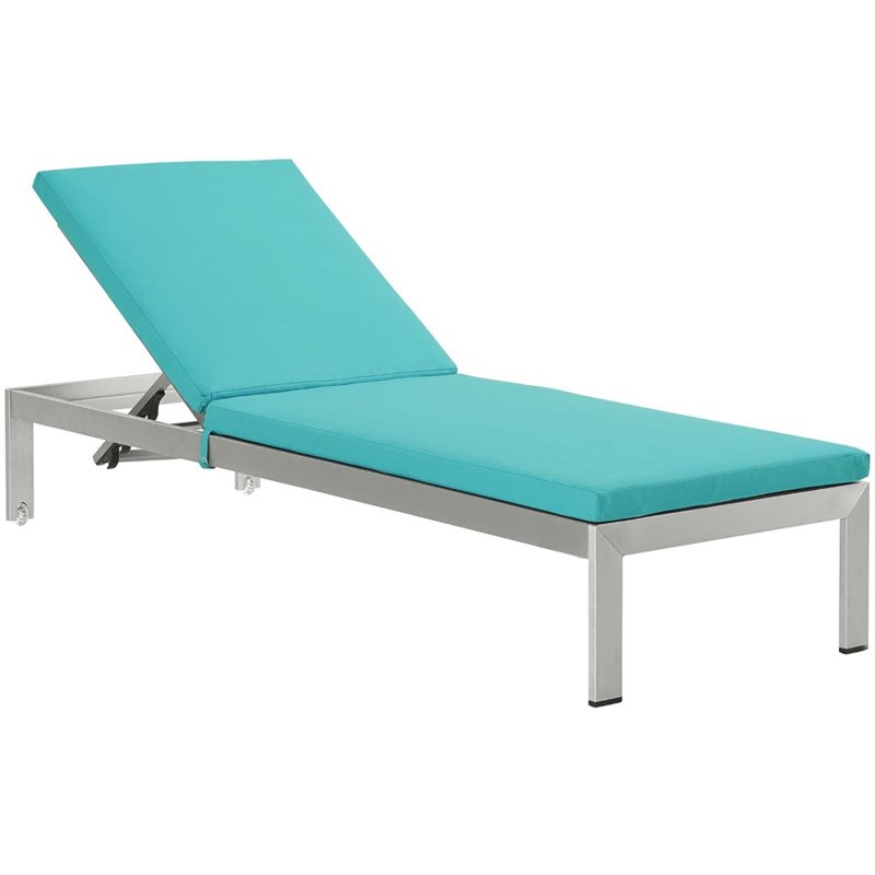 Modway Shore Aluminum Wood Outdoor Patio Chaise Lounge in Silver/Turquoise