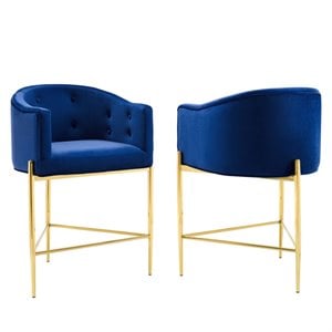 Modway Savour 26&quot Tufted Velvet Counter Stool in Gold/Navy (Set of 2)