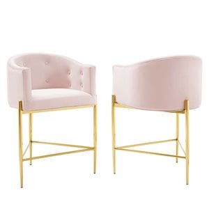 Modway Savour 26&quot Tufted Velvet Counter Stool in Gold/Pink (Set of 2)