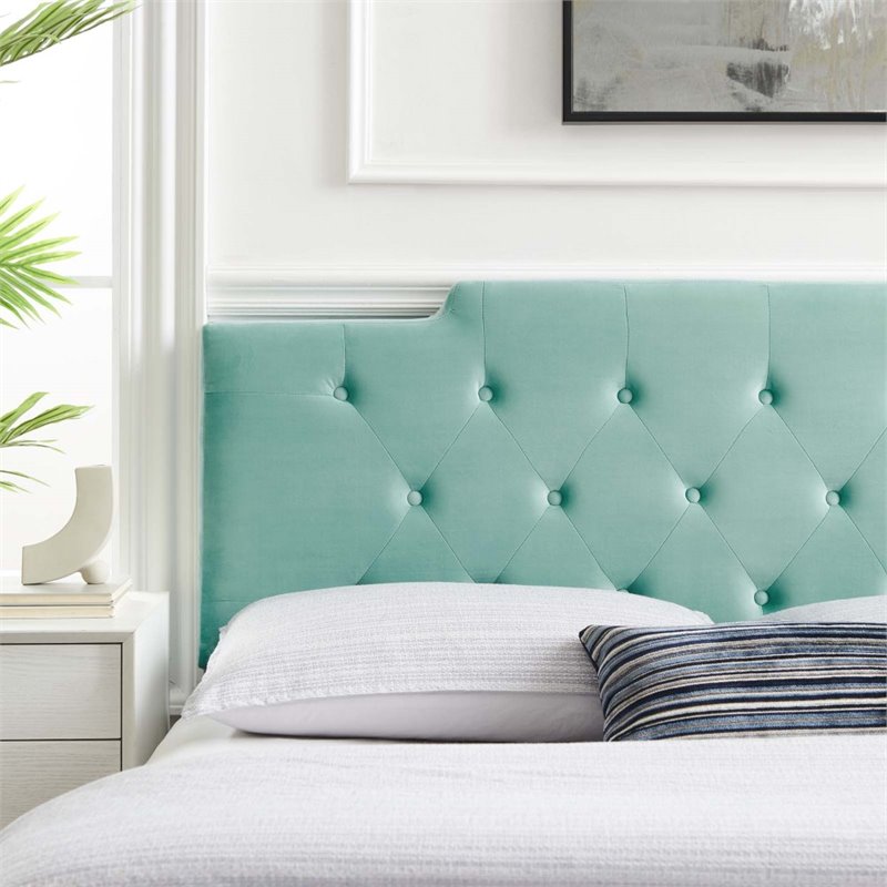 Modway Juliet Tufted King/California King Velvet Headboard in Mint Green