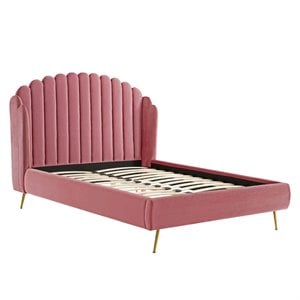 Modway Lana Queen Performance Velvet Wingback Platform Bed in Dusty Rose
