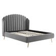 Modway Lana Queen Performance Velvet Wingback Platform Bed in Gray