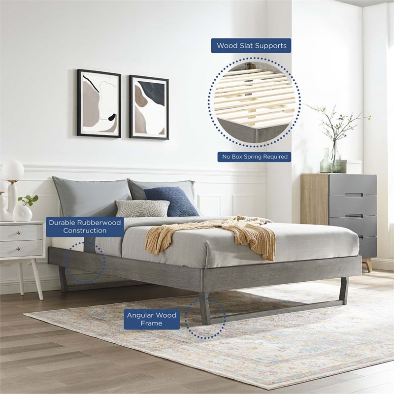 Modway Billie Full Rubberwood and MDF Wood Platform Bed Frame in Gray