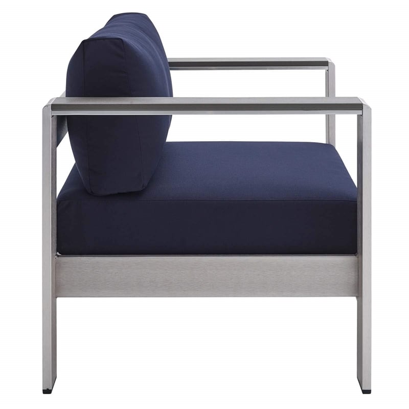 Modway Shore 7-Piece Fabric & Aluminum Outdoor Patio Set in Silver/Navy