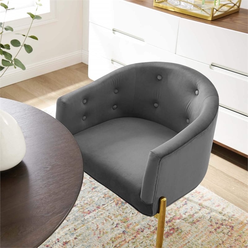 Modway Savour Tufted Performance Velvet Stainless Steel Accent Chair in Gray