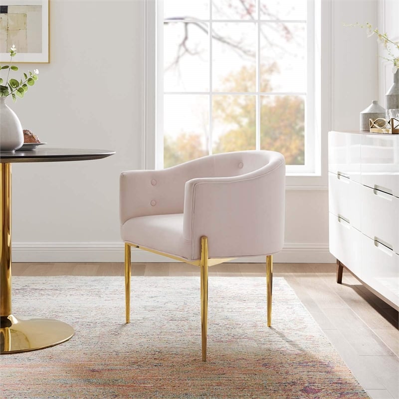 Modway Savour Tufted Performance Velvet Stainless Steel Accent Chair in Pink
