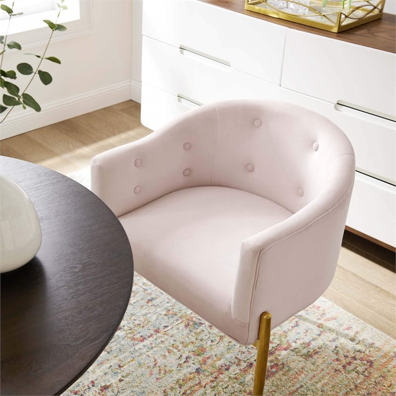 Modway Savour Tufted Performance Velvet Stainless Steel Accent Chair in Pink
